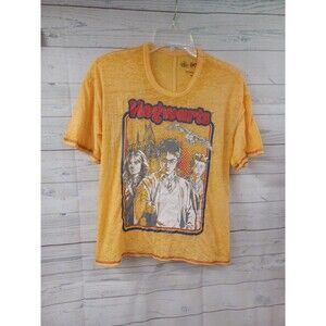Harry Potter Womens Short Sleeve Burnout Yellow Crop Top Shirt Sz S
